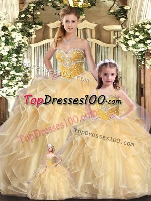 Organza Sleeveless Floor Length Sweet 16 Quinceanera Dress and Beading and Ruffles