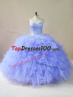 Fancy Lavender Lace Up Sweetheart Beading and Ruffles Sweet 16 Dresses Tulle Sleeveless