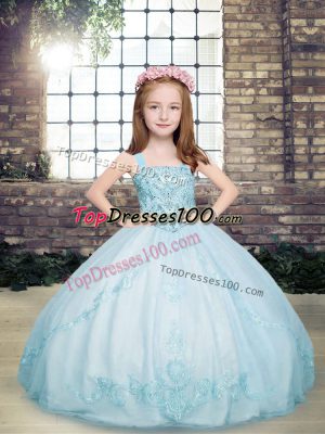 Straps Sleeveless Lace Up Little Girls Pageant Dress Wholesale Light Blue Tulle
