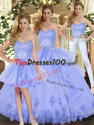 Clearance Tulle Sweetheart Sleeveless Lace Up Appliques and Ruffles Quinceanera Dresses in Lavender