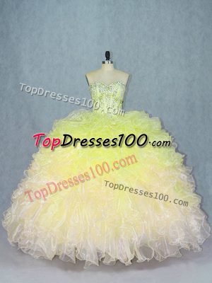 Fine Multi-color Organza Lace Up Sweetheart Sleeveless Floor Length Vestidos de Quinceanera Beading and Ruffles