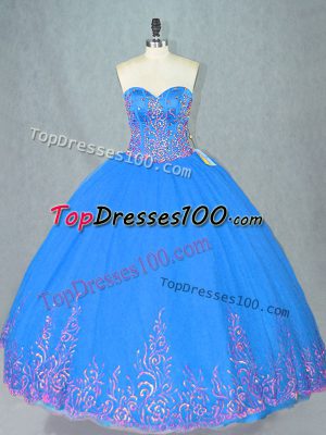 Sweetheart Sleeveless Tulle Quince Ball Gowns Beading and Embroidery Lace Up