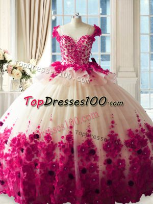 Clearance Tulle Sleeveless Quinceanera Dress Brush Train and Hand Made Flower