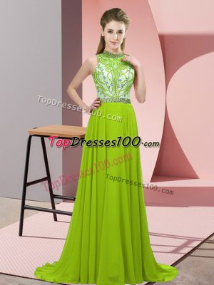 Sleeveless Brush Train Beading Backless Prom Gown