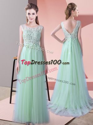 Captivating Brush Train Empire Bridesmaid Gown Apple Green Scoop Tulle Sleeveless Zipper