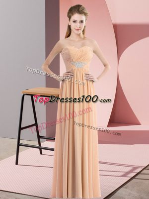 Comfortable Peach Chiffon Zipper Sleeveless Floor Length Beading