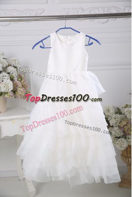 Fabulous White Sleeveless Floor Length Ruffled Layers Zipper Flower Girl Dresses