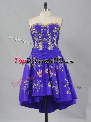 Purple Lace Up Prom Party Dress Embroidery Sleeveless Mini Length