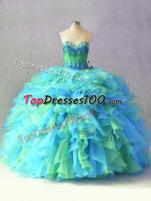 Clearance Multi-color Sleeveless Beading and Ruffles Floor Length Quinceanera Gowns