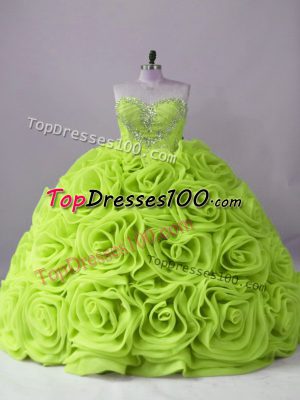 Comfortable Yellow Green Ball Gown Prom Dress Sweet 16 and Quinceanera with Beading Sweetheart Sleeveless Brush Train Lace Up