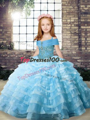 Cheap Sleeveless Brush Train Lace Up Beading and Ruffled Layers Girls Pageant Dresses