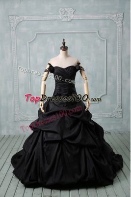 Sleeveless Brush Train Lace Up Pick Ups and Hand Made Flower Sweet 16 Dresses