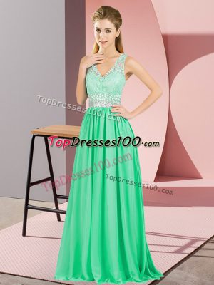 Modern V-neck Sleeveless Backless Prom Party Dress Apple Green Chiffon