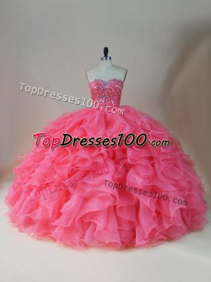 Fitting Sweetheart Sleeveless Organza 15th Birthday Dress Beading and Ruffles Zipper