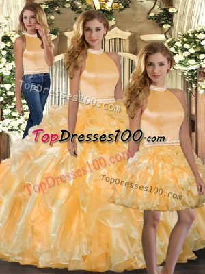 Simple Gold Sleeveless Organza Backless Sweet 16 Quinceanera Dress for Sweet 16
