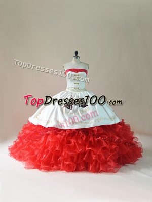 Sleeveless Brush Train Lace Up Embroidery and Ruffles 15 Quinceanera Dress