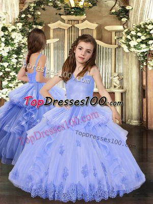 Lavender Ball Gowns Tulle Straps Sleeveless Appliques Floor Length Lace Up Custom Made Pageant Dress