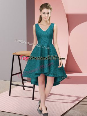 Hot Sale Teal Bridesmaid Dress Wedding Party with Lace V-neck Sleeveless Zipper