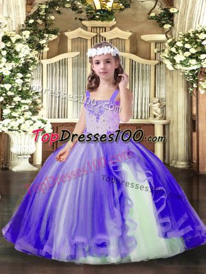 Lavender Tulle Lace Up Winning Pageant Gowns Sleeveless Floor Length Beading