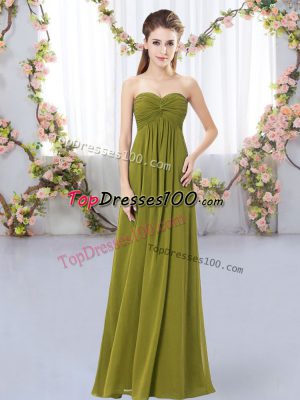 Sweetheart Sleeveless Zipper Quinceanera Court of Honor Dress Olive Green Chiffon