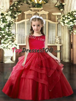 Hot Selling Tulle Sleeveless Floor Length Little Girls Pageant Dress and Ruffled Layers