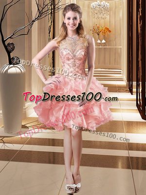 Elegant Ball Gowns Pink Scoop Organza Sleeveless Mini Length Lace Up