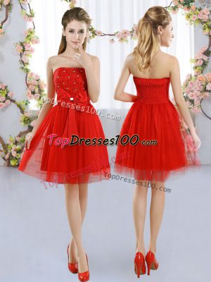 Perfect Strapless Sleeveless Side Zipper Dama Dress Red Tulle