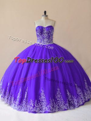 Attractive Sweetheart Sleeveless Lace Up Ball Gown Prom Dress Purple Tulle