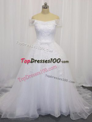 Decent White Ball Gowns Beading and Lace and Belt Wedding Gowns Lace Up Tulle Sleeveless