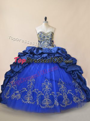 Discount Royal Blue Lace Up Vestidos de Quinceanera Beading Sleeveless Brush Train