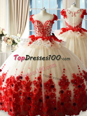 Sophisticated Sleeveless Brush Train Hand Made Flower Zipper Vestidos de Quinceanera