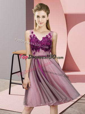 Knee Length Lace Up Wedding Party Dress Pink for Wedding Party with Appliques