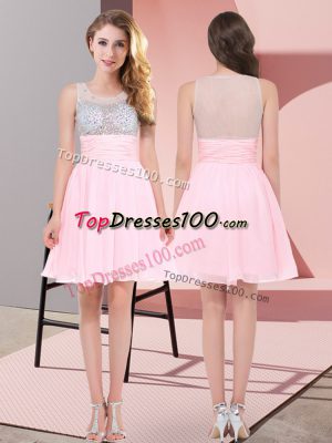 Scoop Sleeveless Side Zipper Bridesmaid Dresses Baby Pink Chiffon