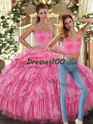 Sleeveless Beading and Ruffles and Pick Ups Lace Up Quince Ball Gowns
