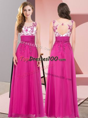 Glittering Scoop Sleeveless Chiffon Court Dresses for Sweet 16 Appliques Backless