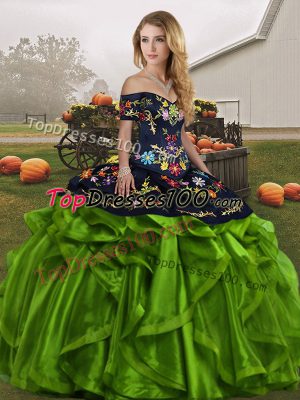 Embroidery and Ruffles 15th Birthday Dress Green Lace Up Sleeveless Floor Length