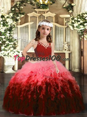 Floor Length Multi-color Kids Formal Wear V-neck Sleeveless Zipper
