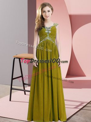 Floor Length Olive Green Casual Dresses Straps Cap Sleeves Lace Up