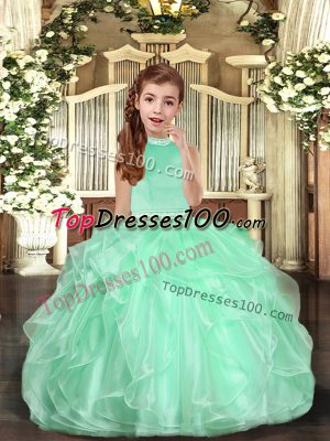Cute High-neck Sleeveless Backless Little Girls Pageant Dress Wholesale Apple Green Organza