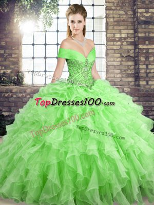 Eye-catching Lace Up 15 Quinceanera Dress Beading and Ruffles Sleeveless Brush Train