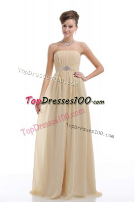 Light Yellow Prom Dresses Prom and Party and Military Ball with Beading and Ruching Strapless Sleeveless Lace Up