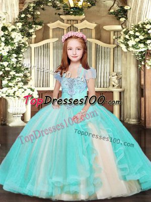 Sleeveless Lace Up Floor Length Beading Pageant Gowns