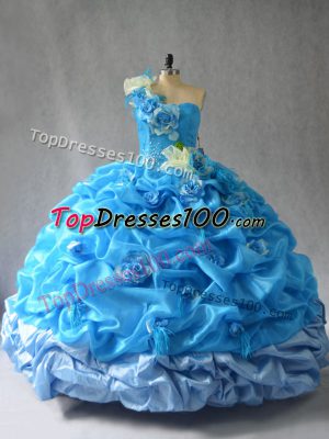 Romantic Baby Blue Sleeveless Organza Lace Up 15 Quinceanera Dress for Sweet 16 and Quinceanera