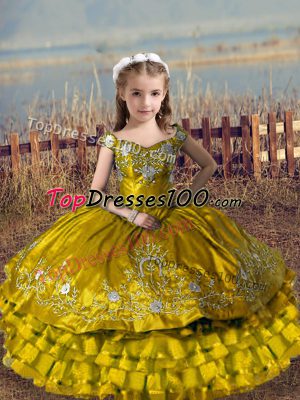 Sleeveless Embroidery and Ruffled Layers Lace Up Child Pageant Dress
