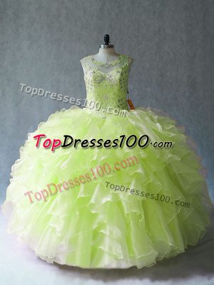 Floor Length Ball Gowns Sleeveless Yellow Green Ball Gown Prom Dress Lace Up
