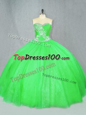Tulle Lace Up Sweetheart Sleeveless Floor Length Sweet 16 Quinceanera Dress Beading