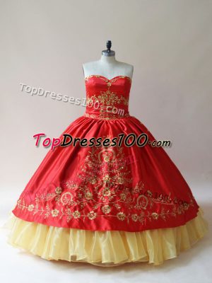 Red Lace Up Sweet 16 Quinceanera Dress Embroidery Sleeveless
