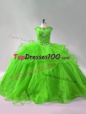Modern Sleeveless Brush Train Beading and Ruffles Quinceanera Gowns