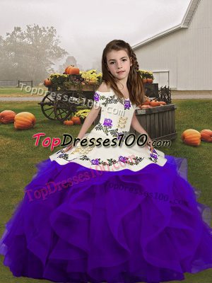 Floor Length Ball Gowns Sleeveless Purple Pageant Gowns For Girls Lace Up