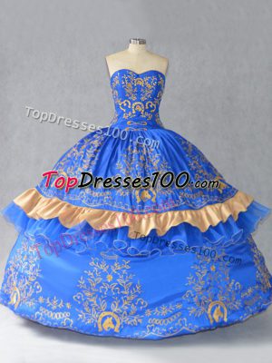 Sexy Floor Length Ball Gowns Sleeveless Blue Quinceanera Dresses Lace Up